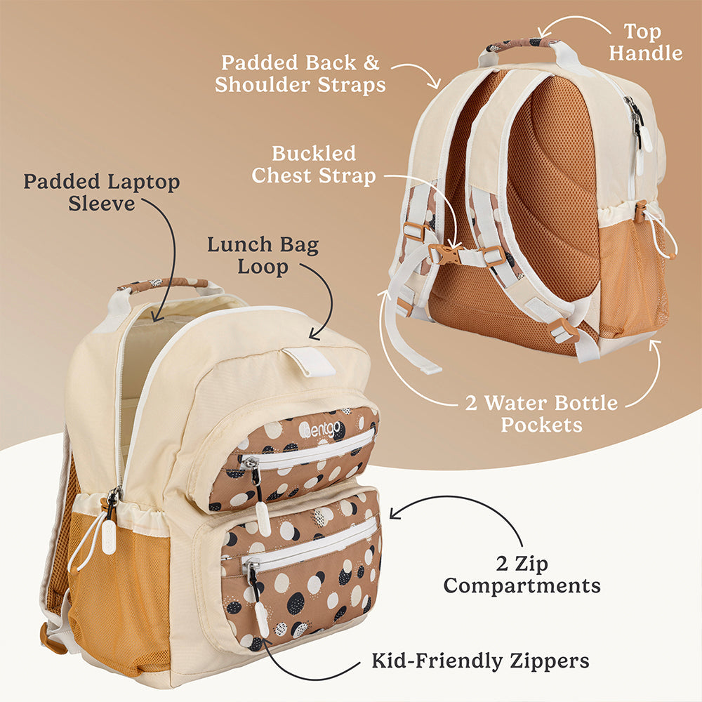 Bentgo®️ Kids Backpack - Whimsy & Wonder - Spots and Dots | Kids Backpack Packed With Features Like Padded Back & Shoulder Straps, Lunch Bag Loop, and Kid-Friendly Zippers
