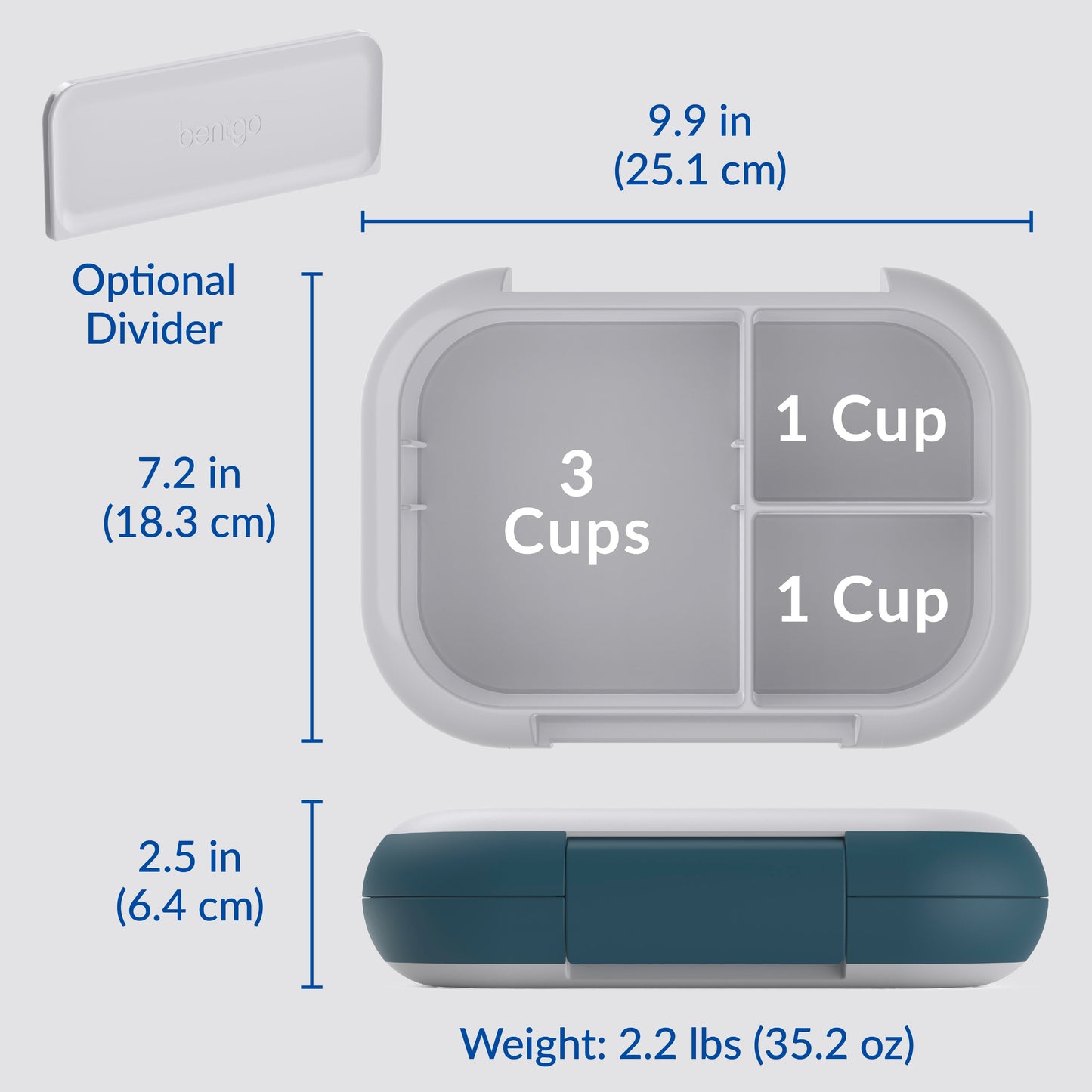 Bentgo® Chill Max Lunch Box - Fog and Deep Teal | Dimensions