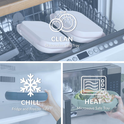 Bentgo® Chill Max Lunch Box (2-Pack) - Fog/Deep Teal & Canal/Sail Blue | Dishwasher-Safe Tray, Fridge And Freezer-Safe, And Microwave Safe Tray