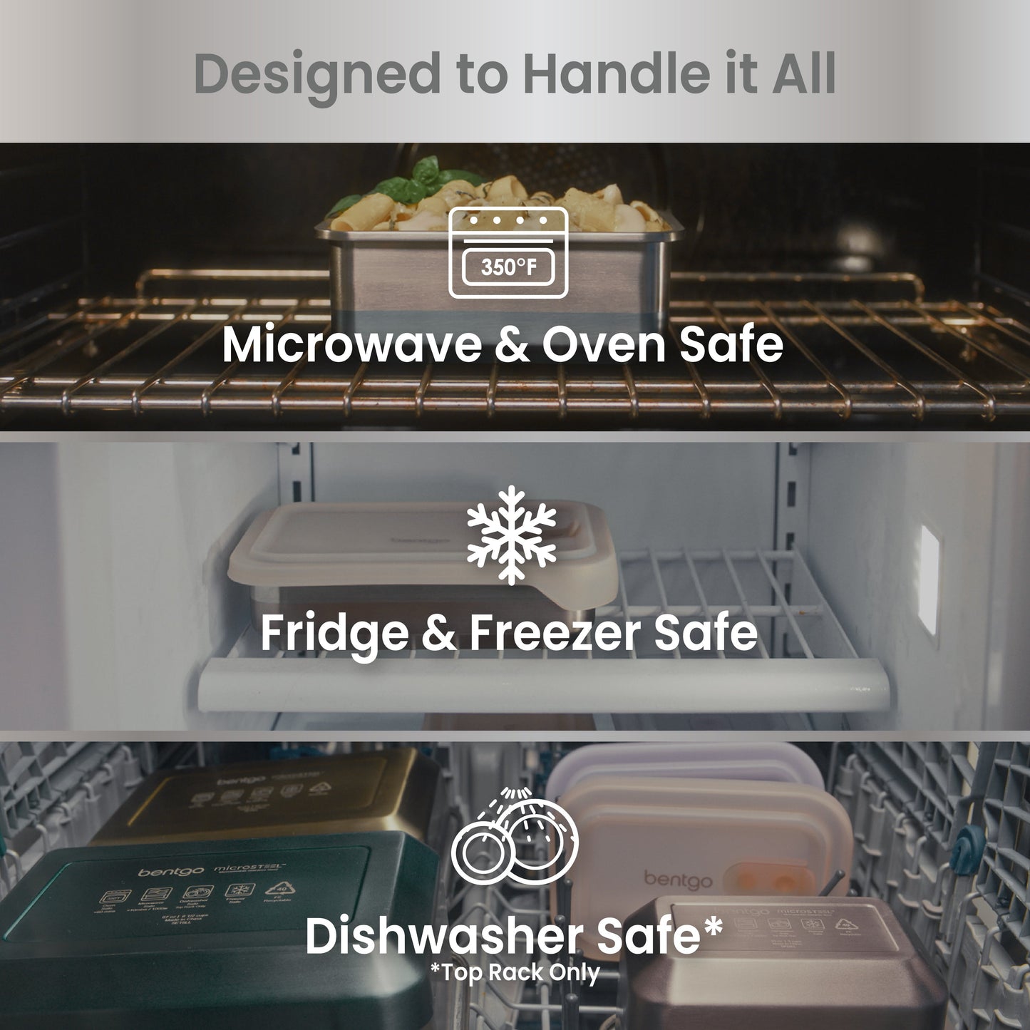 Bentgo® MicroSteel Heat & Eat Container - Lunch Size 3 Cups - Dusk | Designed To Handle It All - Microwave & Oven Safe, Fridge & Freezer Safe, and Dishwasher Safe (Top Rack Only)