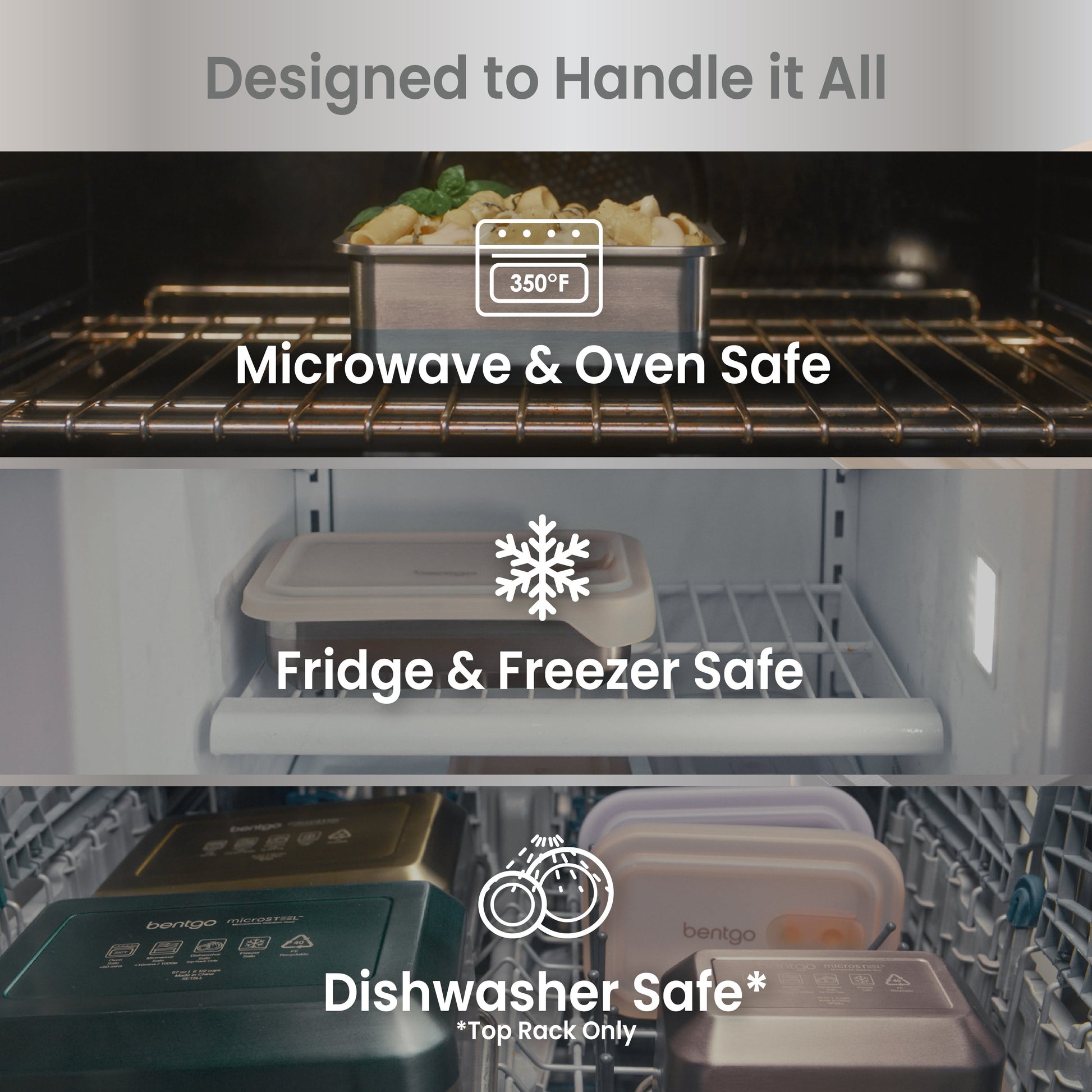 Bentgo® MicroSteel Heat & Eat Container - Dinner Size 5.5 Cups - Gold | Designed To Handle It All - Microwave & Oven Safe, Fridge & Freezer Safe, and Dishwasher Safe (Top Rack Only)