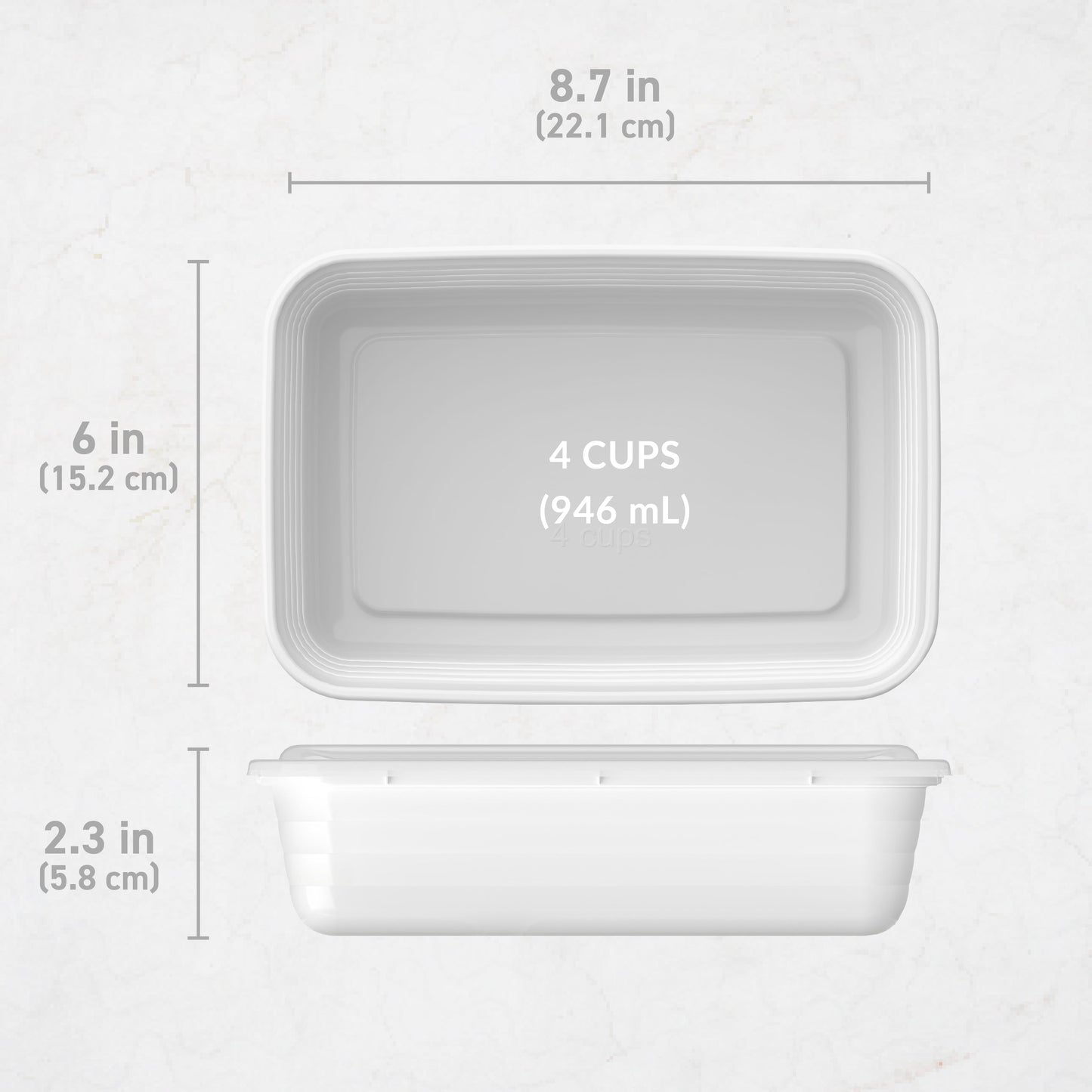Bentgo® Prep 1-Compartment Meal Prep Containers (20-Piece) - White | Dimensions