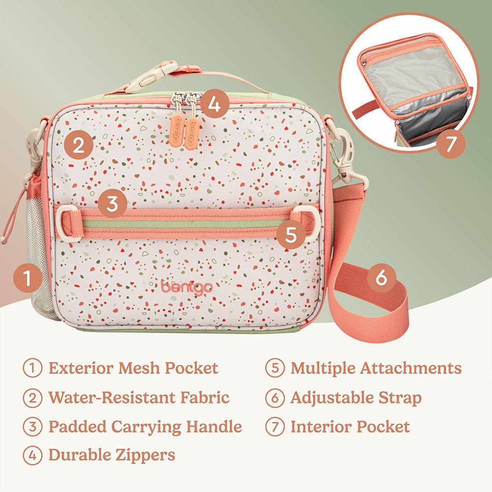 Bentgo® Kids Whimsy & Wonder Prints Lunch Bag - Geo Speckle | Lunch Bag Made With Water-Resistant Fabric, Durable Zippers, And Padded Carrying Handle